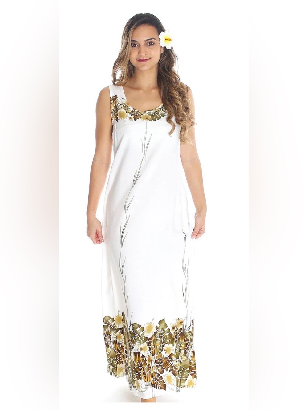 Paradise Bay Hawaiian print White Sleeveless Floral Maxi Dress -